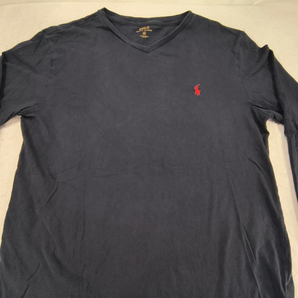 Polo Ralph Lauren V Neck Short Sleeve Shirt Mens Size Medium M Navy Red